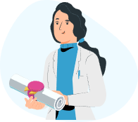 Illustration d'un médecin souriant tenant un diplôme, symbolisant la réussite et l'accomplissement dans le domaine médical